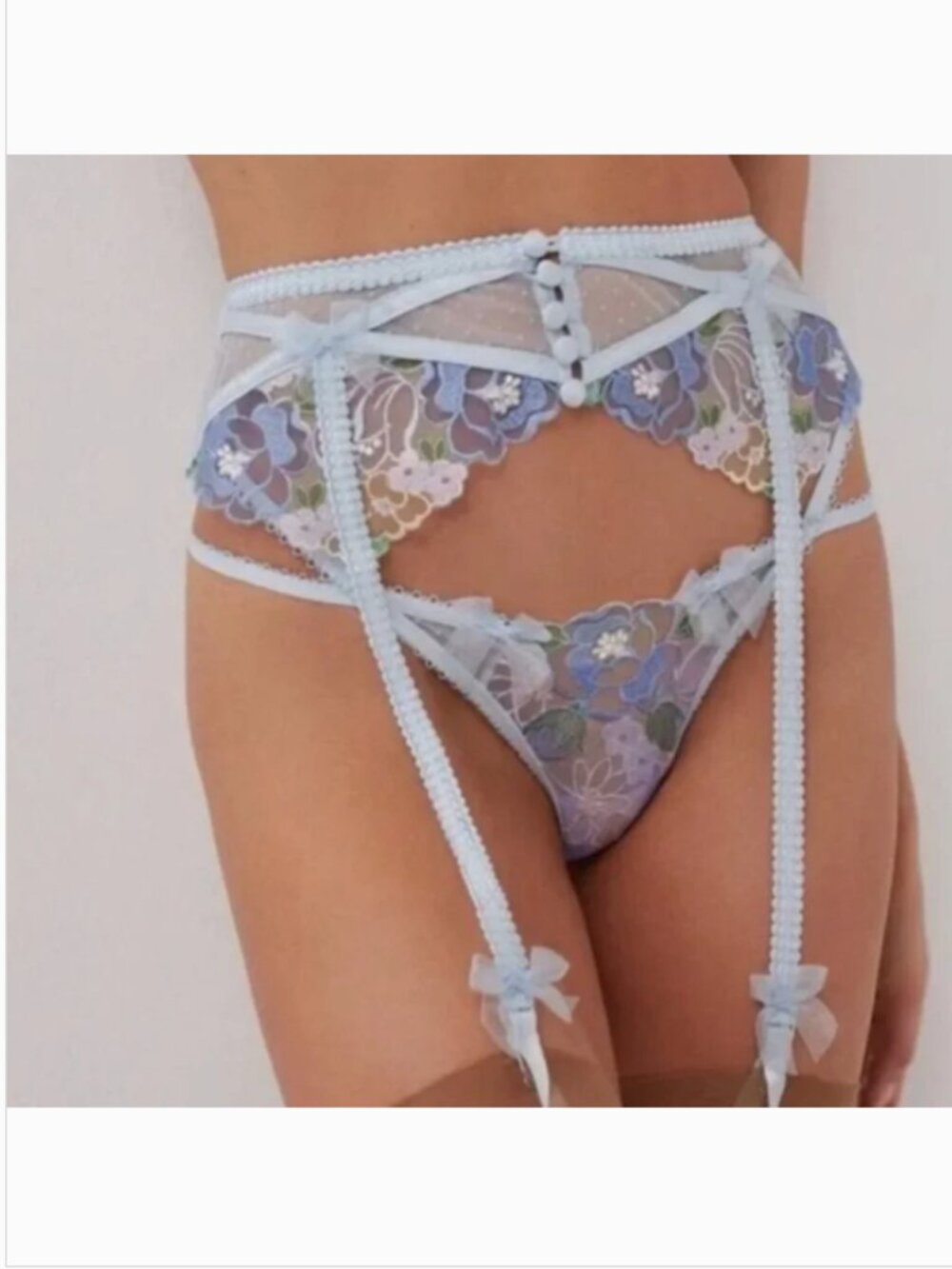For Love and Lemons Blue Floral Luella Thong Panty Size Small NWT